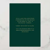 Minimalistische foto Emerald Green Gold Script Folie Uitnodiging (Achterkant)