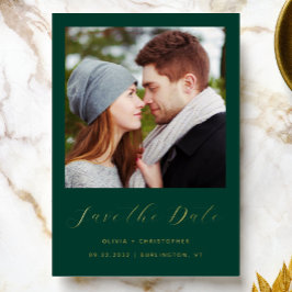 Minimalistische foto Emerald Green Gold Script Folie Uitnodiging