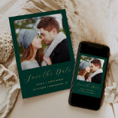 Minimalistische foto Emerald Green Gold Script Save The Date