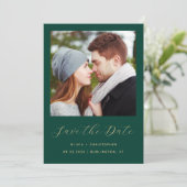 Minimalistische foto Emerald Green Gold Script Save The Date (Staand voorkant)