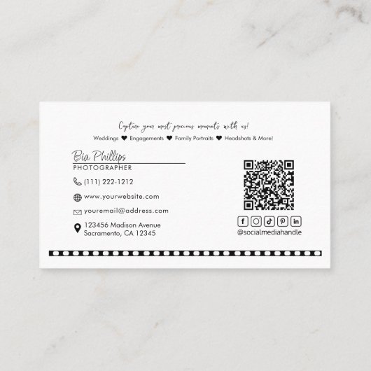 Minimalistische foto- en Logo-fotografie Visitekaartje (Achterkant)