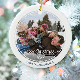 Minimalistische foto Familie Vrolijk Kerstmis Clas Keramisch Ornament