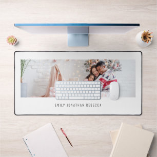 Minimalistische foto familienamen wit bureaumat