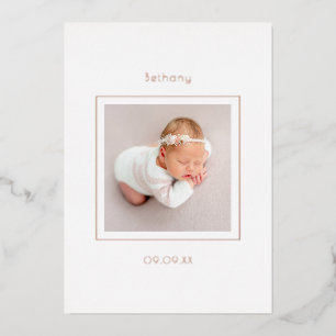 Minimalistische foto geboortekaartje baby meisje f folie uitnodiging