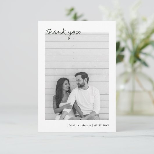 Minimalistische foto Hand getrokken boeket bruilof Bedankkaart (Staand voorkant)
