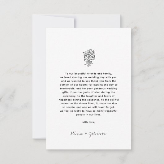 Minimalistische foto Hand getrokken boeket bruilof Bedankkaart (Achterkant)