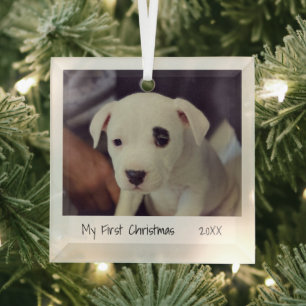 Minimalistische foto Huisdier eerste kerst Glas Ornament