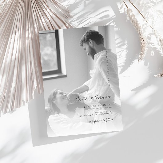 Minimalistische foto intieme bruiloft kaart