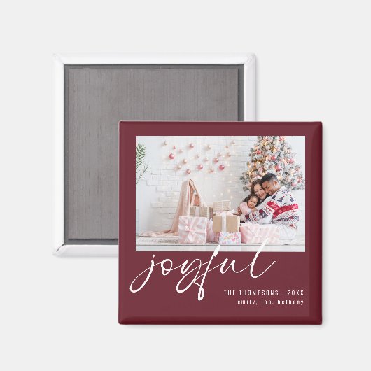 Minimalistische foto Joyful Script Christmas Bourg Magneet (Voorkant / Achterkant)