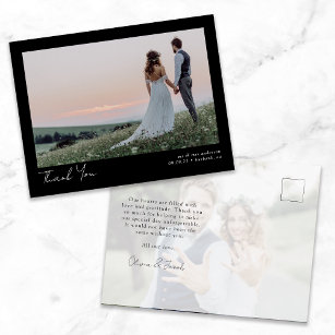 Minimalistische foto kalligrafie bruiloft dank u briefkaart