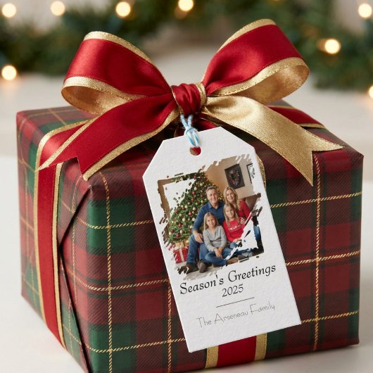 Minimalistische foto kerstgroet personaliseren cadeaulabel