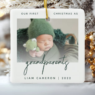 Minimalistische foto-kerstversiering voor grootoud keramisch ornament