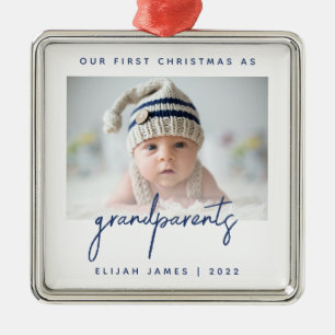 Minimalistische foto-kerstversiering voor grootoud metalen ornament