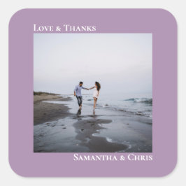 Minimalistische foto lavender Love & Bedankt Weddi Vierkante Sticker
