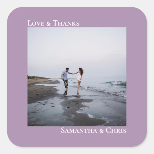 Minimalistische foto lavender Love & Bedankt Weddi Vierkante Sticker (Voorkant)