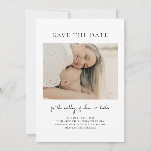 Minimalistische foto met de hand geschreven save the date (Voorkant)