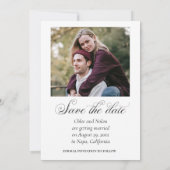 Minimalistische foto met elegant script save the date (Achterkant)