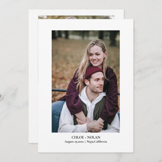 Minimalistische foto met elegant script save the date (Voorkant / Achterkant)