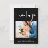 Minimalistische foto modern script zwart bruiloft bedankkaart (Voorkant)