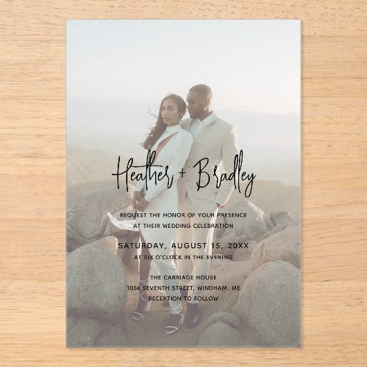 Minimalistische foto Moderne bruiloft Acryl Uitnodigingen (Voorkant)