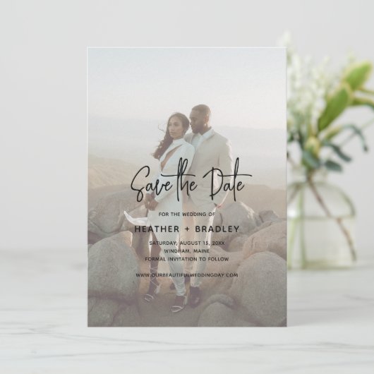Minimalistische foto Moderne bruiloft Save The Date (Staand voorkant)