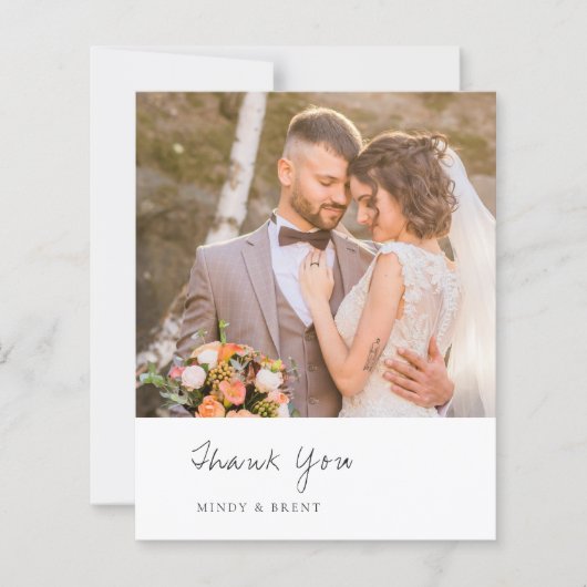 Minimalistische foto Moderne budget bruiloft Dank  (Voorkant)