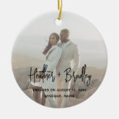 Minimalistische foto moderne eerste kerst keramisch ornament (Voorkant)