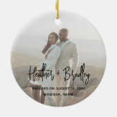 Minimalistische foto moderne eerste kerst keramisch ornament (Achterkant)