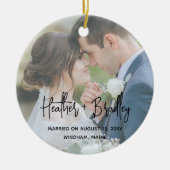 Minimalistische foto moderne eerste kerst keramisch ornament (Voorkant)