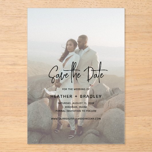 Minimalistische foto moderne trouwkaart Save the D Acryl Uitnodigingen (Voorkant)