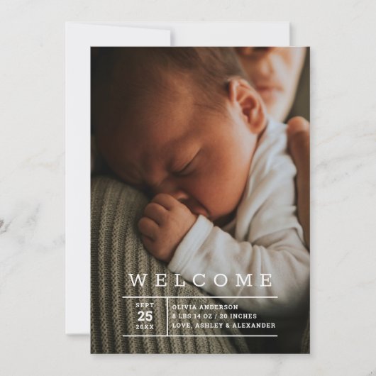 Minimalistische foto Newborn Welkom | Baby Geboort Aankondiging (Voorkant)