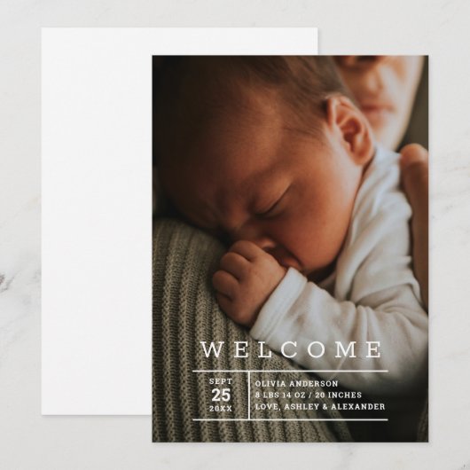 Minimalistische foto Newborn Welkom | Baby Geboort Aankondiging (Voorkant / Achterkant)