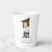 Minimalistische foto nummer 1 verjaardag papieren bekers (Achterkant)