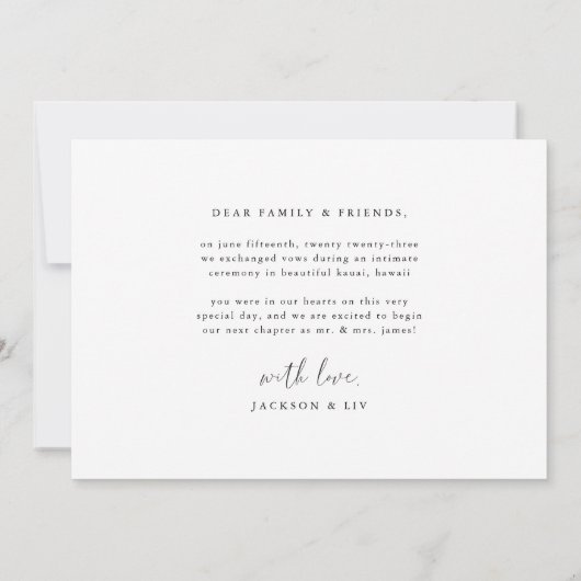 Minimalistische foto-ontsnappingsaankondiging kaart (Achterkant)