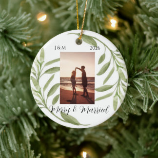 Minimalistische foto-ornament Merry & Married-orna Keramisch Ornament