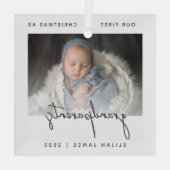 Minimalistische foto Ouders eerste kerstfeest Grij Glas Ornament (Achterkant)