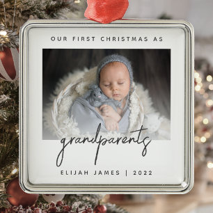 Minimalistische foto Ouders eerste kerstfeest grij Metalen Ornament