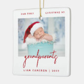 Minimalistische foto Ouders eerste kerstfeest Rood Keramisch Ornament (Links)