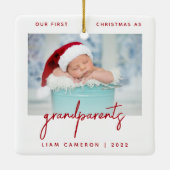 Minimalistische foto Ouders eerste kerstfeest Rood Keramisch Ornament (Achterkant)