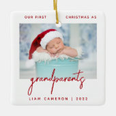 Minimalistische foto Ouders eerste kerstfeest Rood Keramisch Ornament (Voorkant)