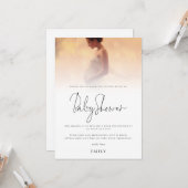 Minimalistische foto-overlay baby shower bedankje kaart (Voorkant / Achterkant in situ)