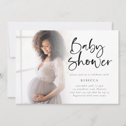 Minimalistische foto overlay baby shower uitnodigi aankondiging (Voorkant)