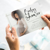 Minimalistische foto overlay baby shower uitnodigi aankondiging