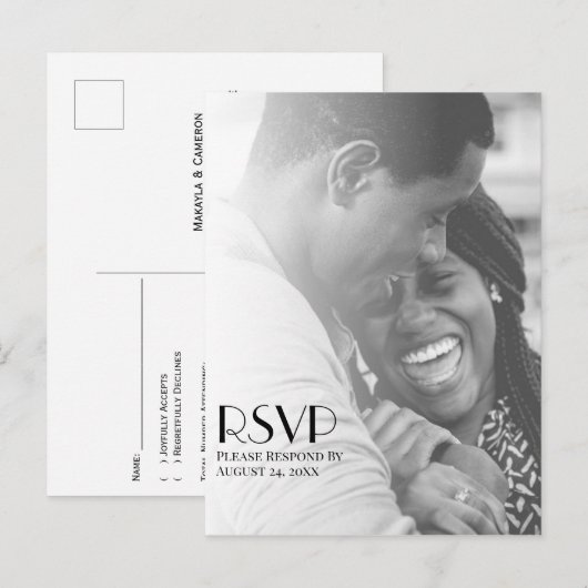 Minimalistische foto Overlay Modern Wedding RSVP Briefkaart (Voorkant / Achterkant)