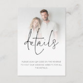 Minimalistische foto overlay QR-code bruiloft deta Informatiekaartje (Voorkant)