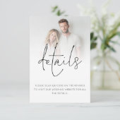 Minimalistische foto overlay QR-code bruiloft deta Informatiekaartje (Staand voorkant)