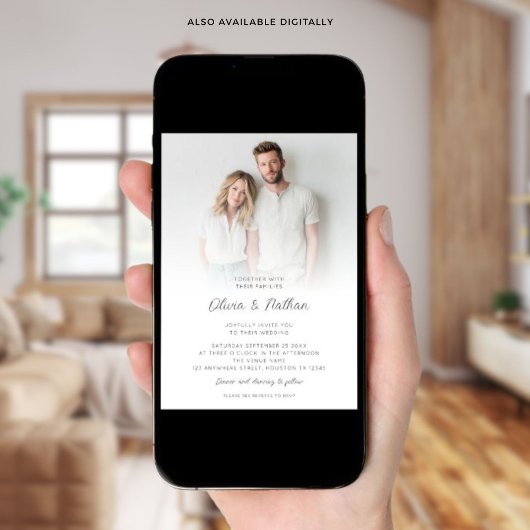 Minimalistische foto Overlay QR Code Trouwen Kaart