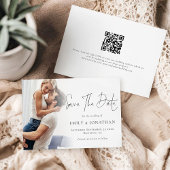 Minimalistische foto overlay QR script bruiloft Save The Date