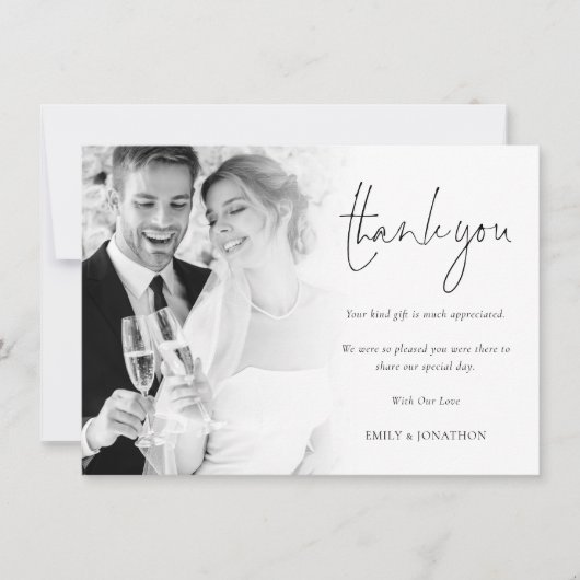 Minimalistische foto overlay script bruiloft dank kaart (Voorkant)