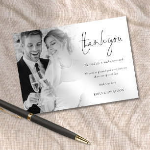 Minimalistische foto overlay script bruiloft dank kaart